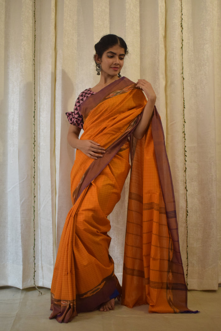 Udyati: Honey Yellow Cotton Ikat Saree