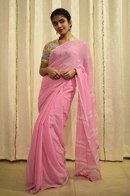 Padma: Pink Mulmul Buti Saree