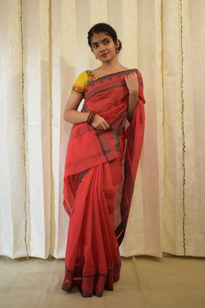 Kamya- Red Cotton Chettinadu Saree