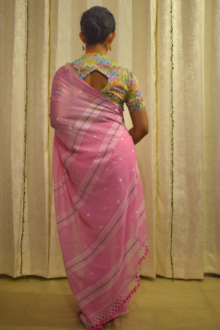 Padma: Pink Mulmul Buti Saree