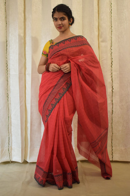 Kamya- Red Cotton Chettinadu Saree