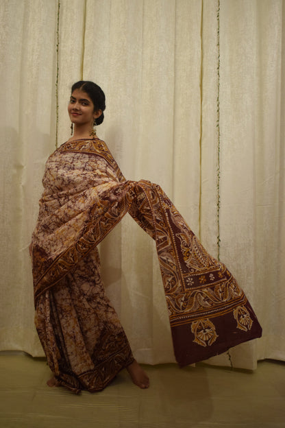 Santiti- Deep Brown Cotton Batik saree