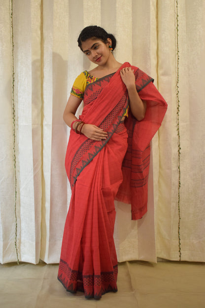 Kamya- Red Cotton Chettinadu Saree