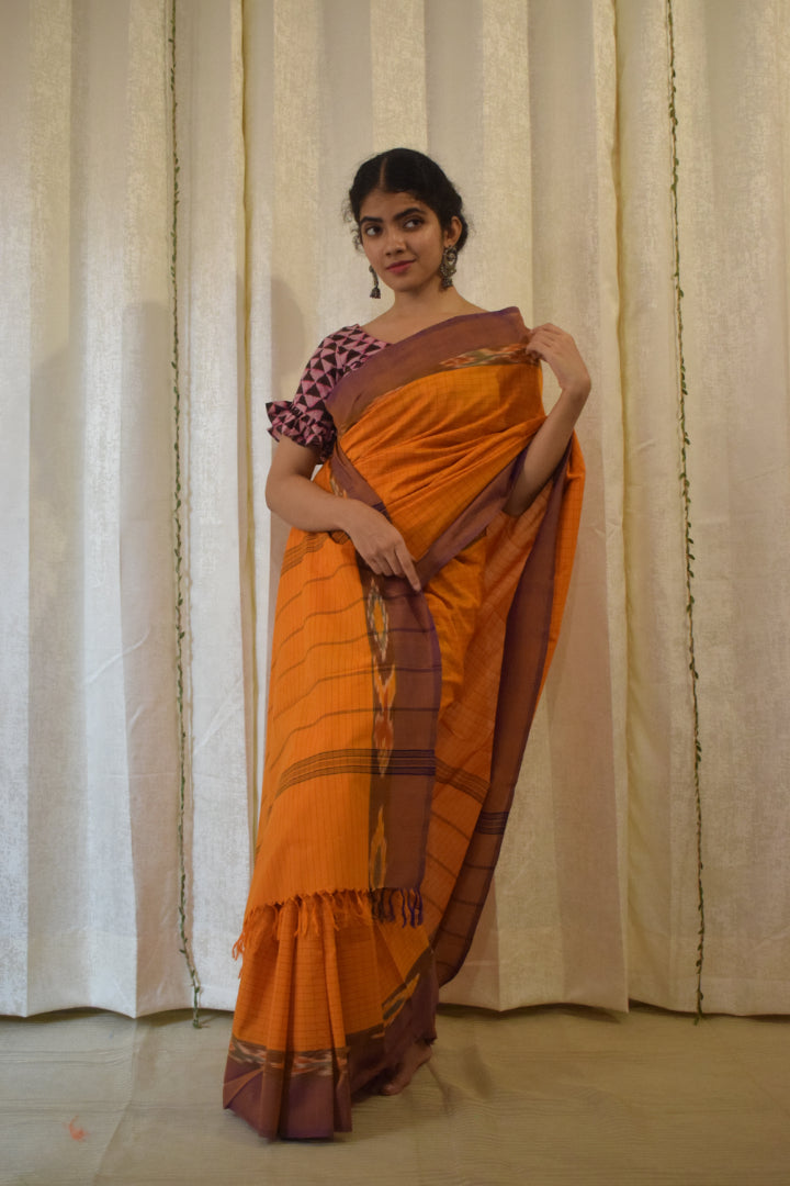 Udyati: Honey Yellow Cotton Ikat Saree