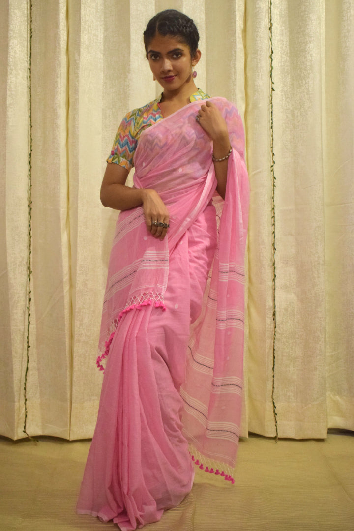 Padma: Pink Mulmul Buti Saree