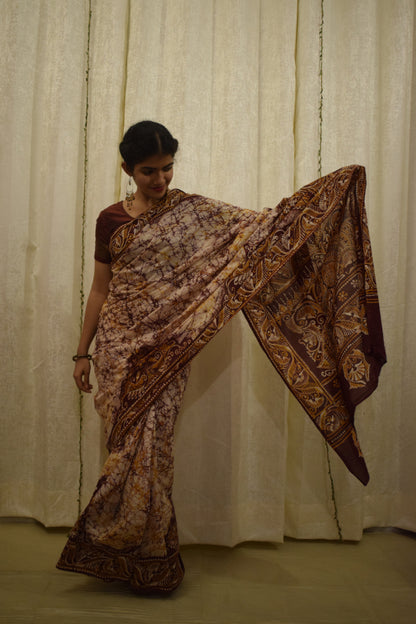 Santiti- Deep Brown Cotton Batik saree