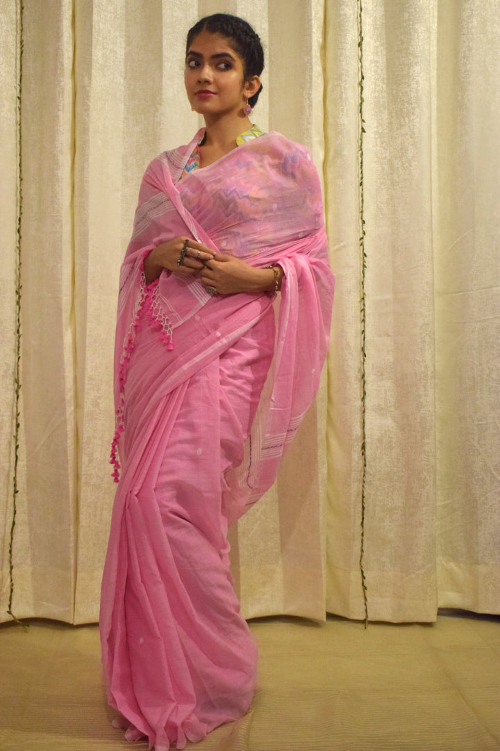 Padma: Pink Mulmul Buti Saree