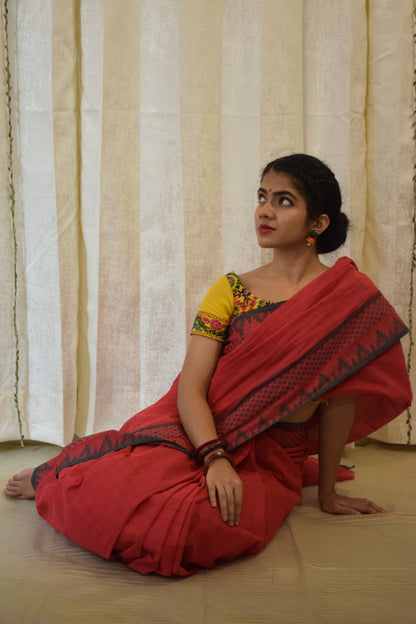 Kamya- Red Cotton Chettinadu Saree