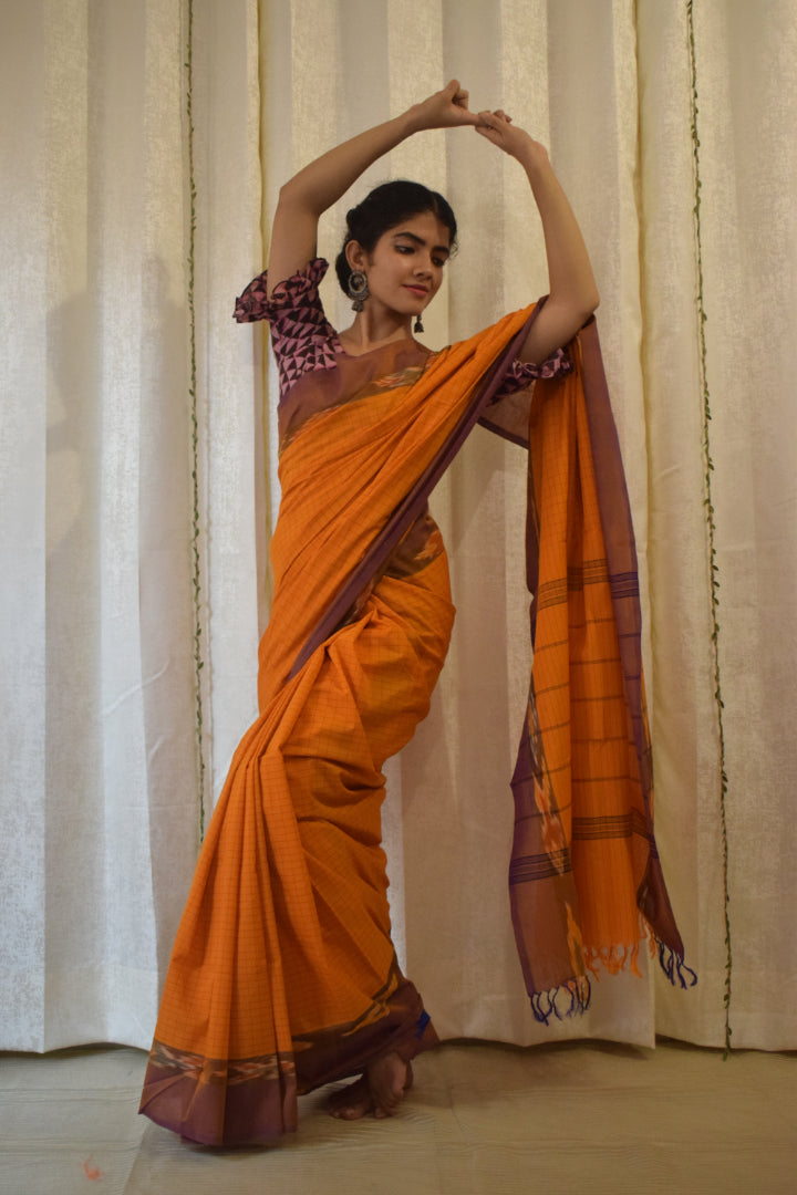 Udyati: Honey Yellow Cotton Ikat Saree