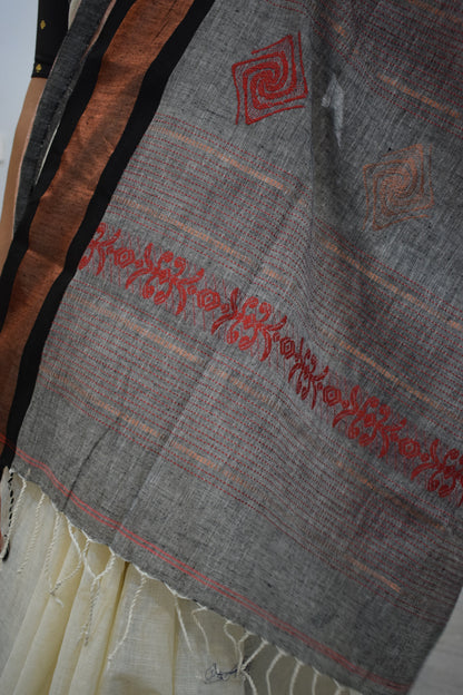 Hansikā- Off White Khadi Cotton Jamdani Saree