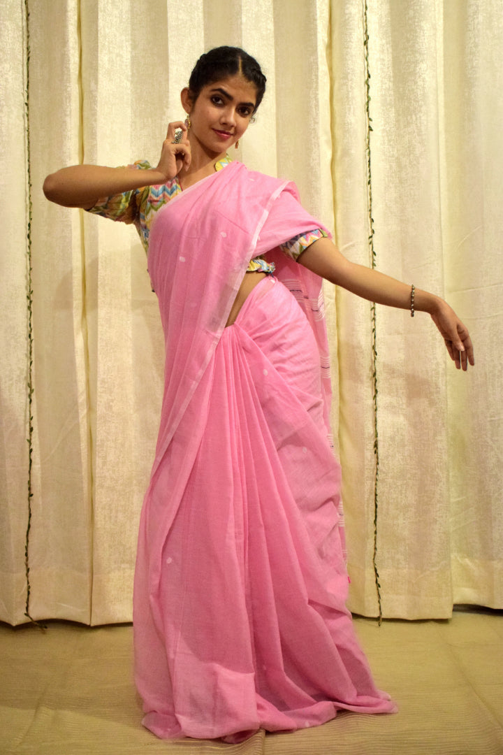 Padma: Pink Mulmul Buti Saree