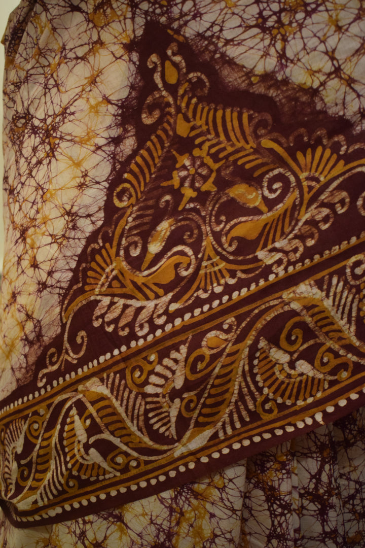 Santiti- Deep Brown Cotton Batik saree