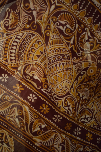 Santiti- Deep Brown Cotton Batik saree