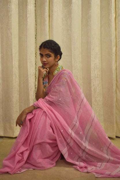 Padma: Pink Mulmul Buti Saree