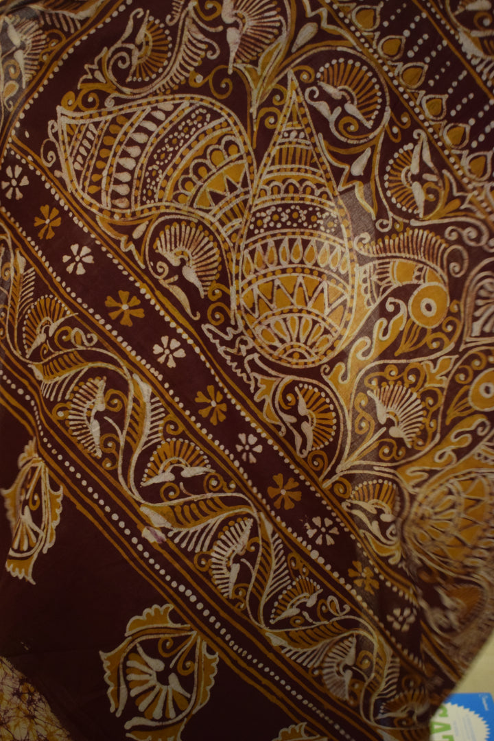 Santiti- Deep Brown Cotton Batik saree