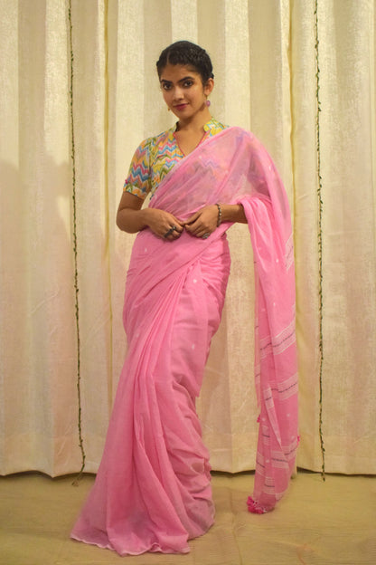 Padma: Pink Mulmul Buti Saree