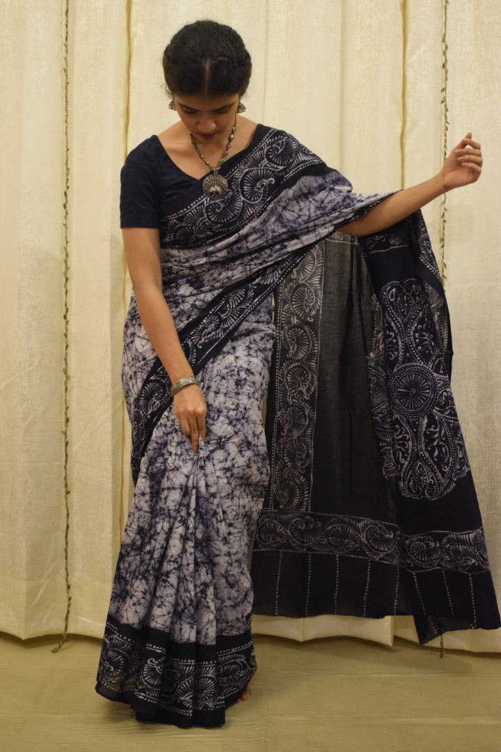 Neeladri- Midnight Blue Cotton Batik Saree