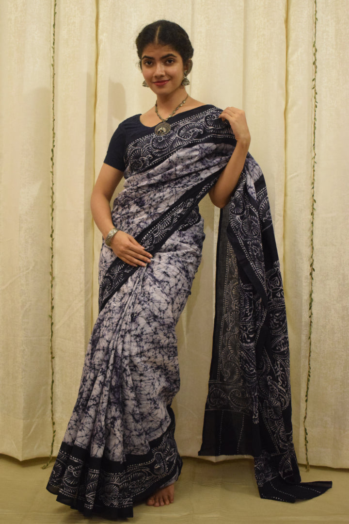 Neeladri- Midnight Blue Cotton Batik Saree