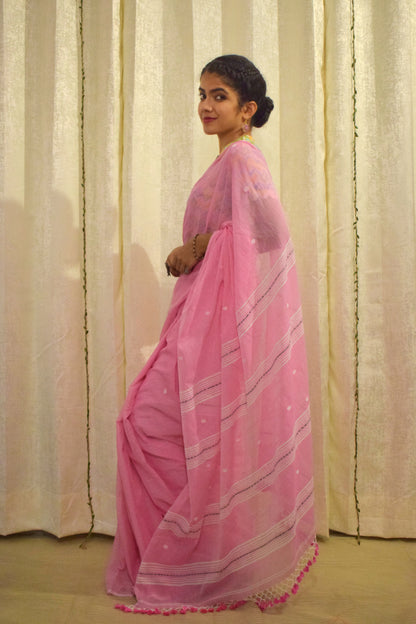 Padma: Pink Mulmul Buti Saree