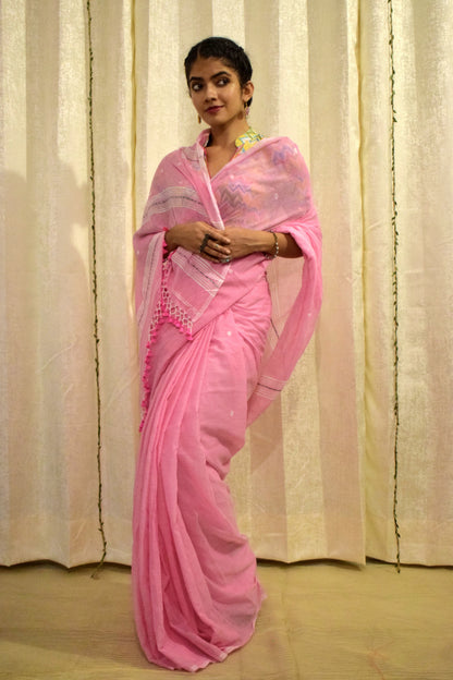 Padma: Pink Mulmul Buti Saree