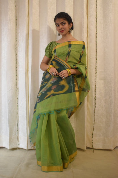 Sātviki- Green Cotton-Silk Pochampally Ikat Saree