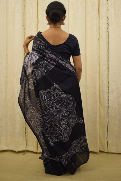 Neeladri- Midnight Blue Cotton Batik Saree