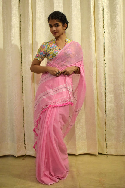 Padma: Pink Mulmul Buti Saree