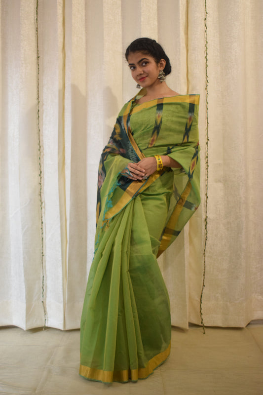 Sātviki- Green Cotton-Silk Pochampally Ikat Saree