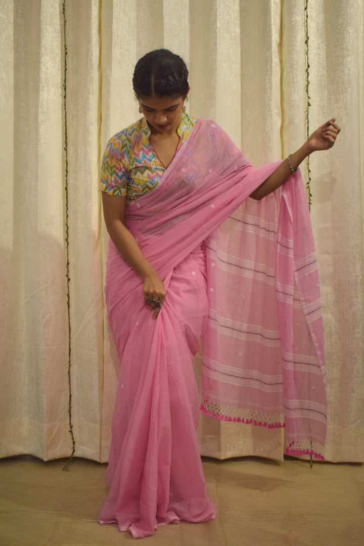 Padma: Pink Mulmul Buti Saree