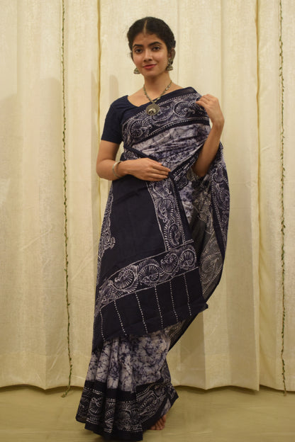 Neeladri- Midnight Blue Cotton Batik Saree