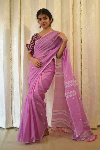 Antarā: Mauve Mulmul Buti Saree