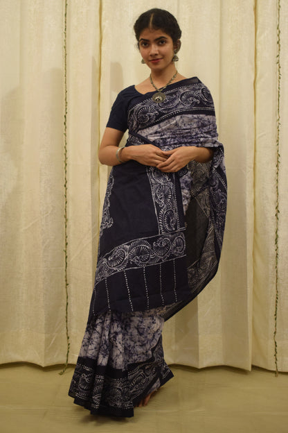 Neeladri- Midnight Blue Cotton Batik Saree