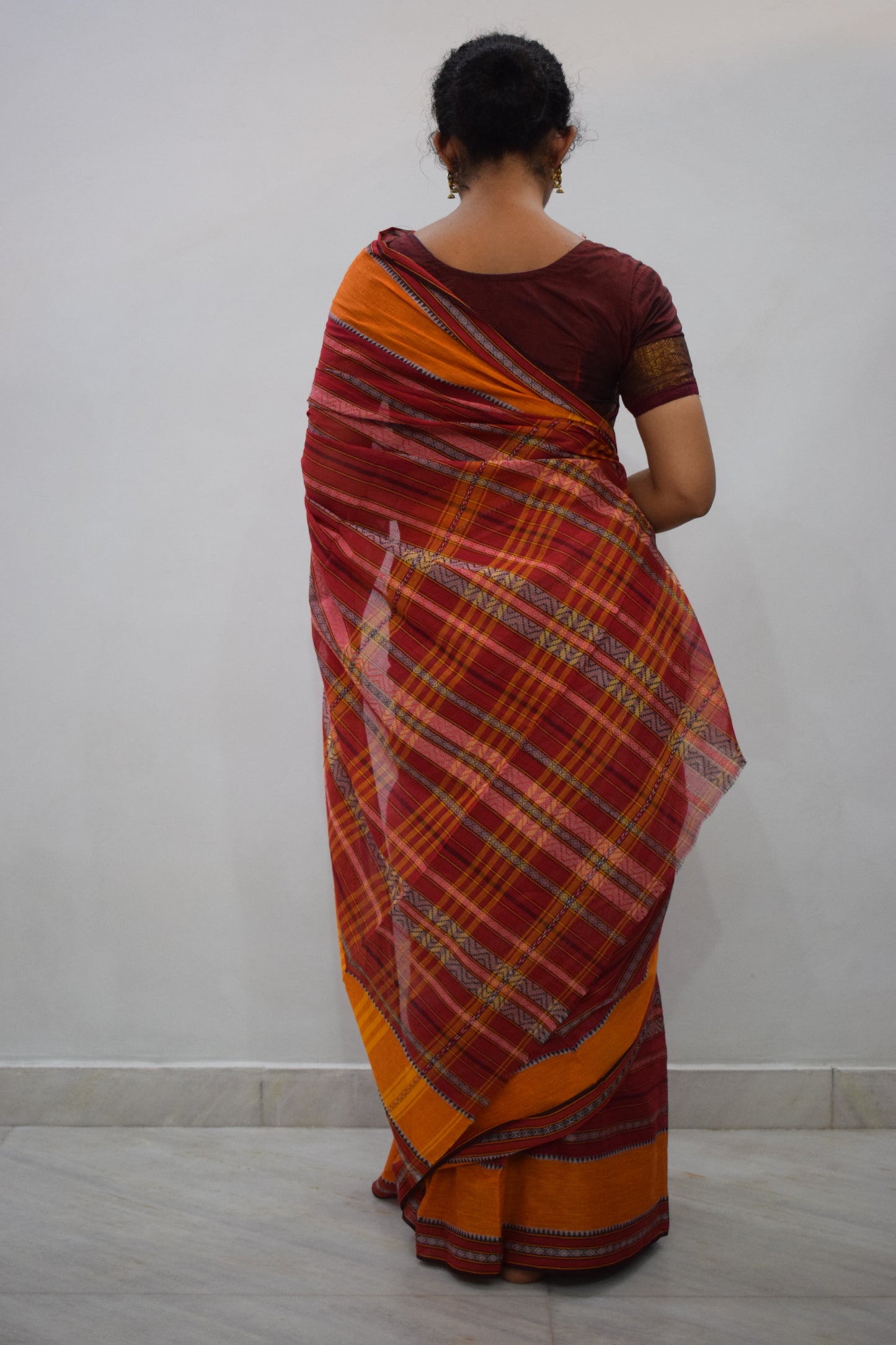 Dhananyā- Red & Yellow Dhaniakhali Cotton Saree