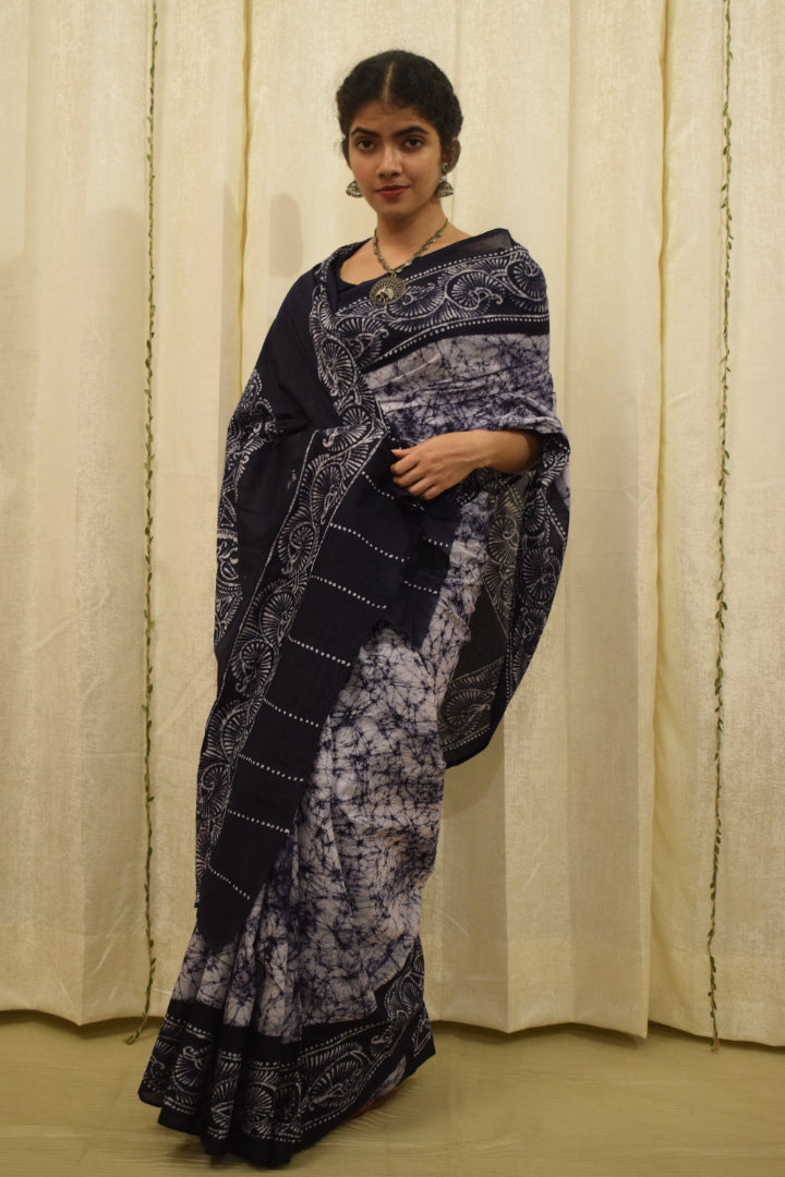 Neeladri- Midnight Blue Cotton Batik Saree