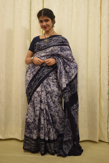 Neeladri- Midnight Blue Cotton Batik Saree