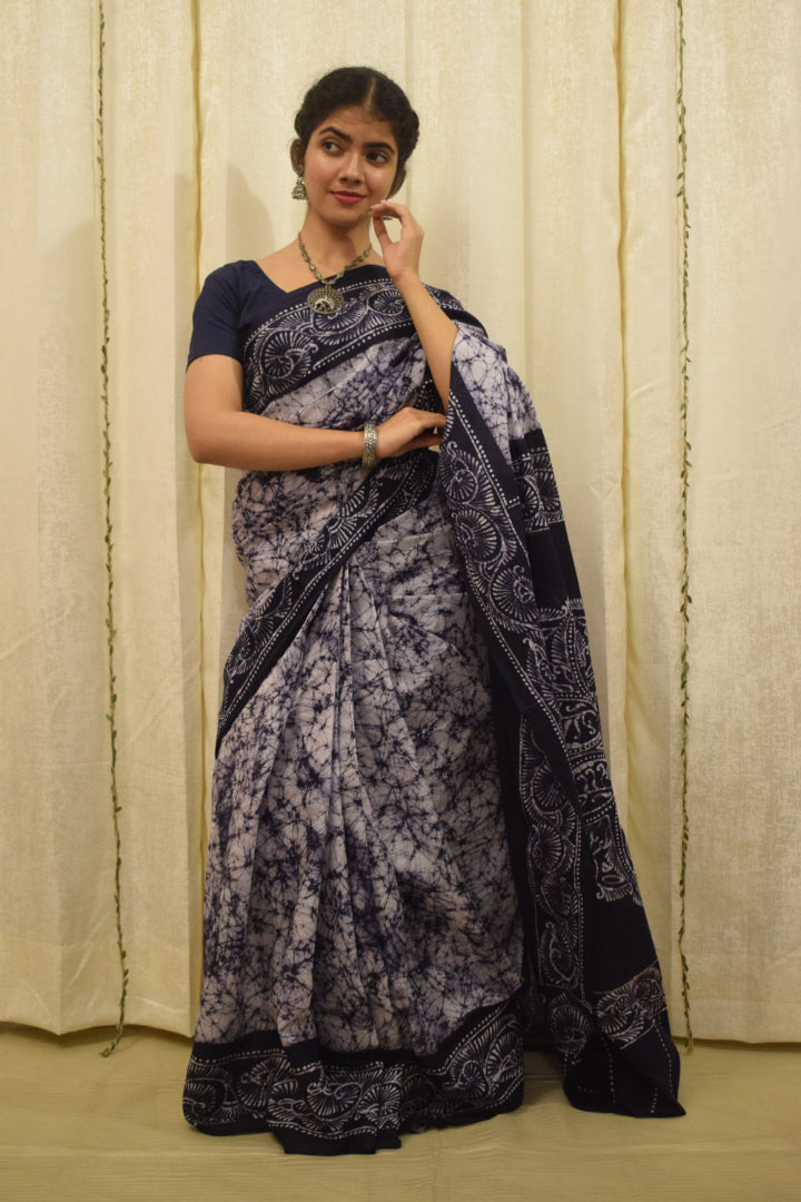 Neeladri- Midnight Blue Cotton Batik Saree