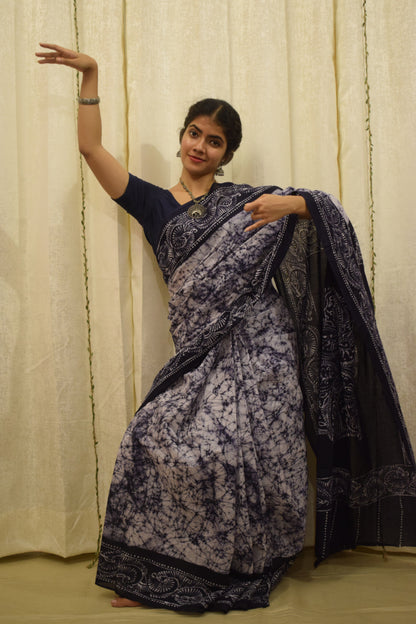 Neeladri- Midnight Blue Cotton Batik Saree