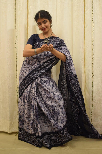 Neeladri- Midnight Blue Cotton Batik Saree