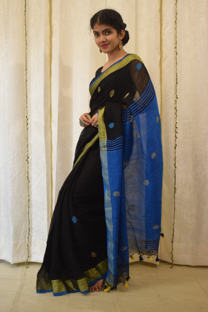 Kiara: Black Linen Jamdani Saree