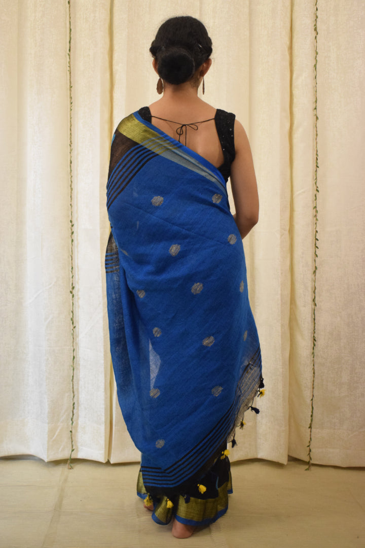 Kiara: Black Linen Jamdani Saree