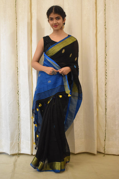 Kiara: Black Linen Jamdani Saree