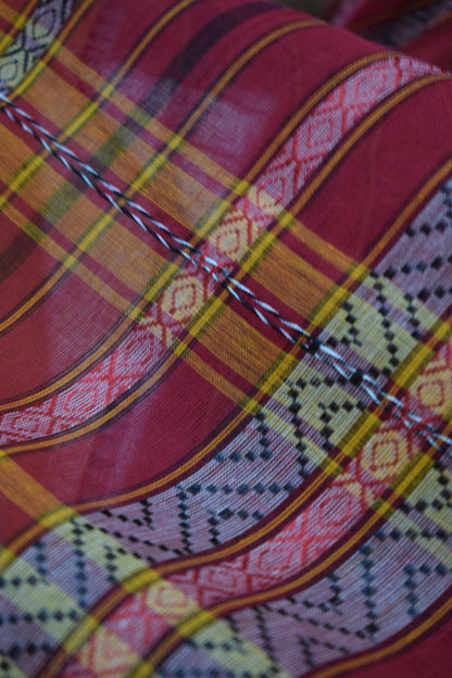 Dhananyā- Red & Yellow Dhaniakhali Cotton Saree