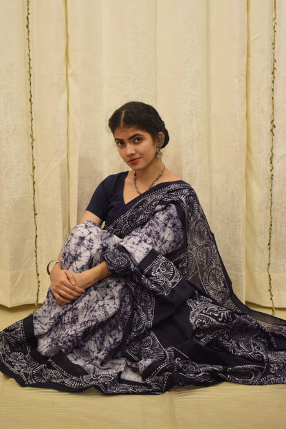 Neeladri- Midnight Blue Cotton Batik Saree