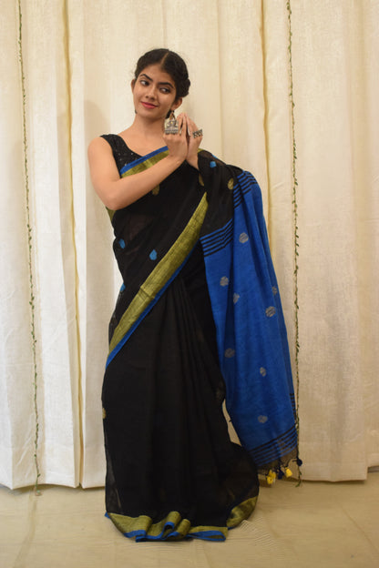 Kiara: Black Linen Jamdani Saree