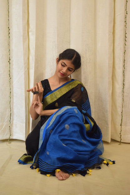 Kiara: Black Linen Jamdani Saree