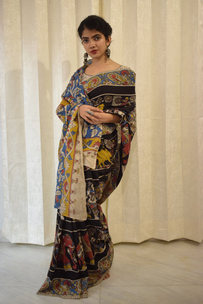 Kathā- Black Cotton Kalamkari saree