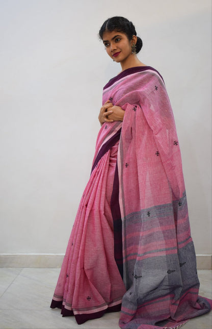 Ameya: Pink Khadi Cotton Jamdani Saree