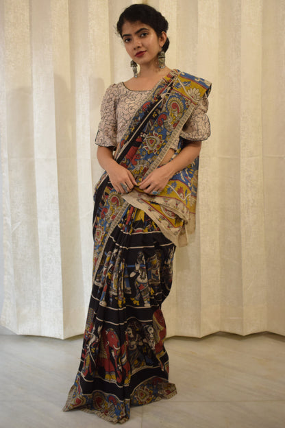 Kathā- Black Cotton Kalamkari saree