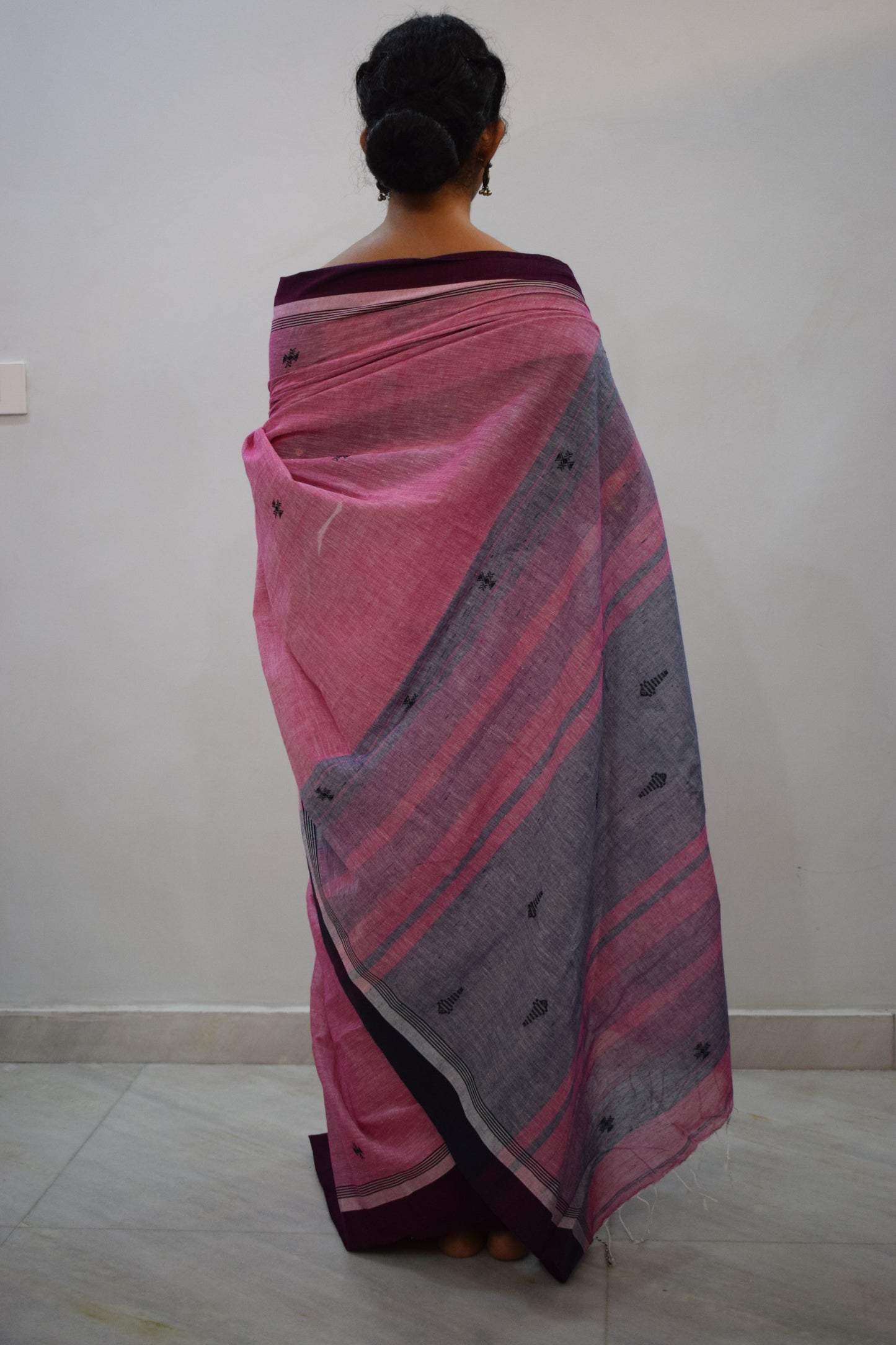 Ameya: Pink Khadi Cotton Jamdani Saree