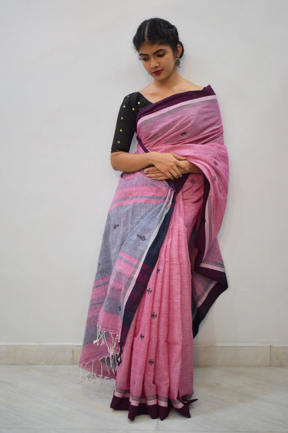 Ameya: Pink Khadi Cotton Jamdani Saree